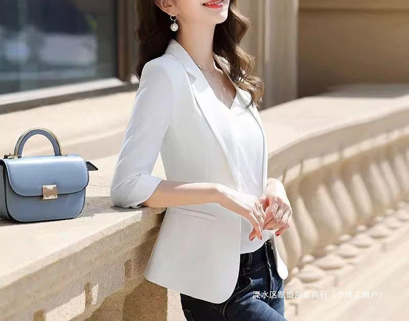 White Suit Jacket Women's Thin Summer Casual Professional Top Short Short Short Seven-point Sleeve Suit Early Spring and Autumn White Suit Jacket Women's Thin Summer Casual Professional Top Short Short Short Seven-point Sleeve Suit Early Spring and Autumn