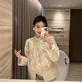 真丝亚麻提花锻马甲复古新中式国风立体剪裁修身显瘦典雅唐装马夹