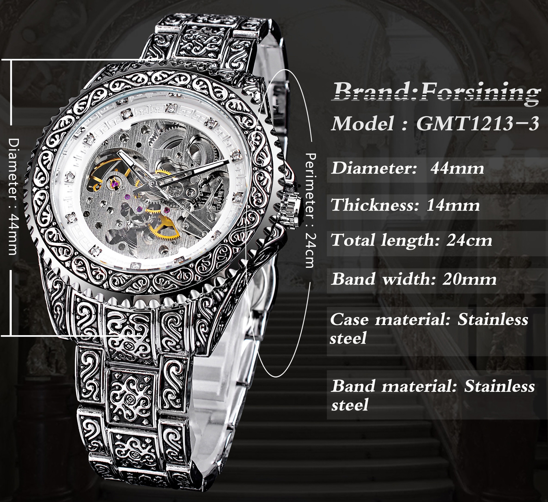 Orologio automatico da uomo scheletrato dorato impermeabile_voghion.com