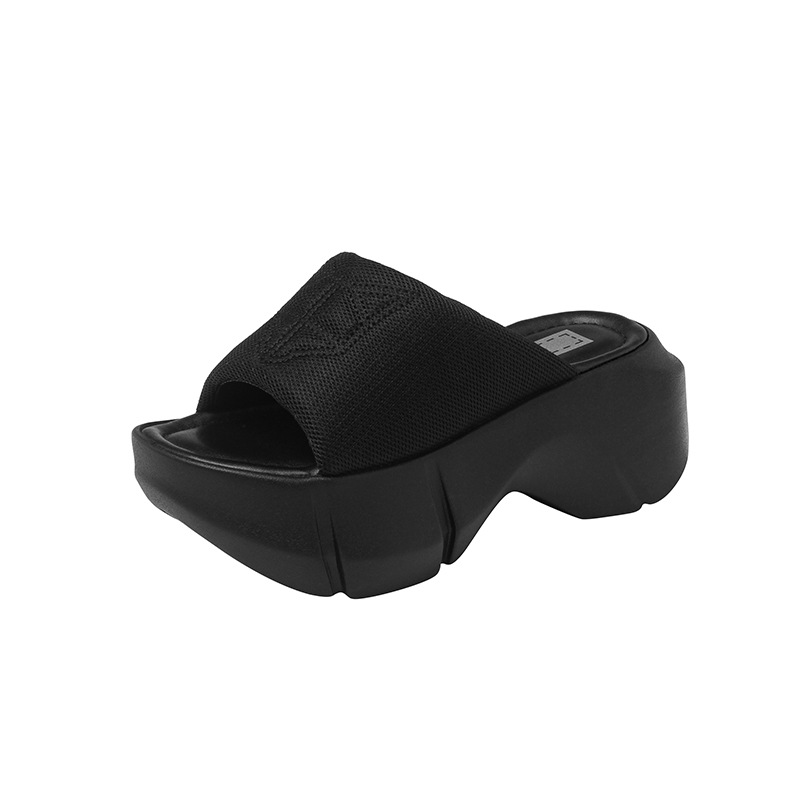 Dép sandal nữ đế dày gót cao mũi hở phong cách thể thao — Màu đen, Màu xám
