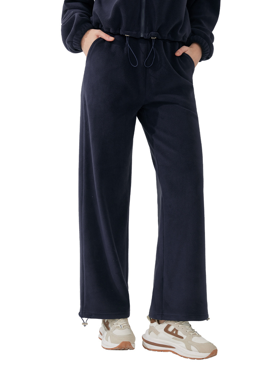 Pantalones de chándal de lana polar de invierno forrados de lana polar engrosada pierna ancha Deportes pantalones de Mujer Pantalones de fitness de Yoga de lana
