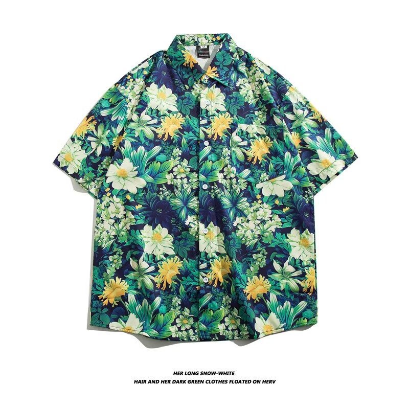 Camisa con botones de solapa suelta de manga larga de todo fósforo de la calle para hombres Venta caliente Flor colorida Impresión digital 3D