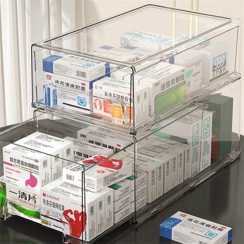 Medicine box drawer type household light luxury transparent acrylic multi-layer stackable dustproof large-capacity desktop storage box