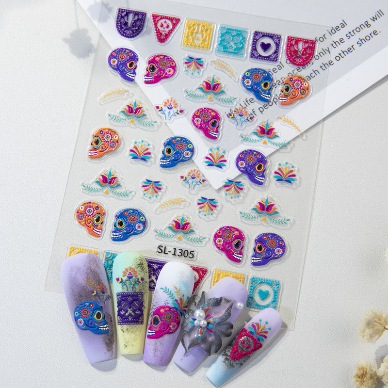 Halloween Theme Nail Art Stickers 5D Embossed Stereo Mexican Day of the Dead DIY Nail Stickers Jewelry Sl Style Halloween Theme Nail Art Stickers 5D Embossed Stereo Mexican Day of the Dead DIY Nail Stickers Jewelry Sl Style