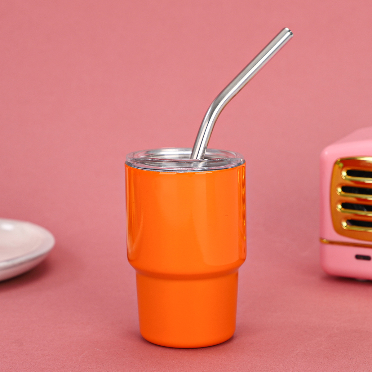 Transfronterizo Amazon 3oz mini copa de vino 304 acero inoxidable con taza de vacío de paja taza de café de color portátil