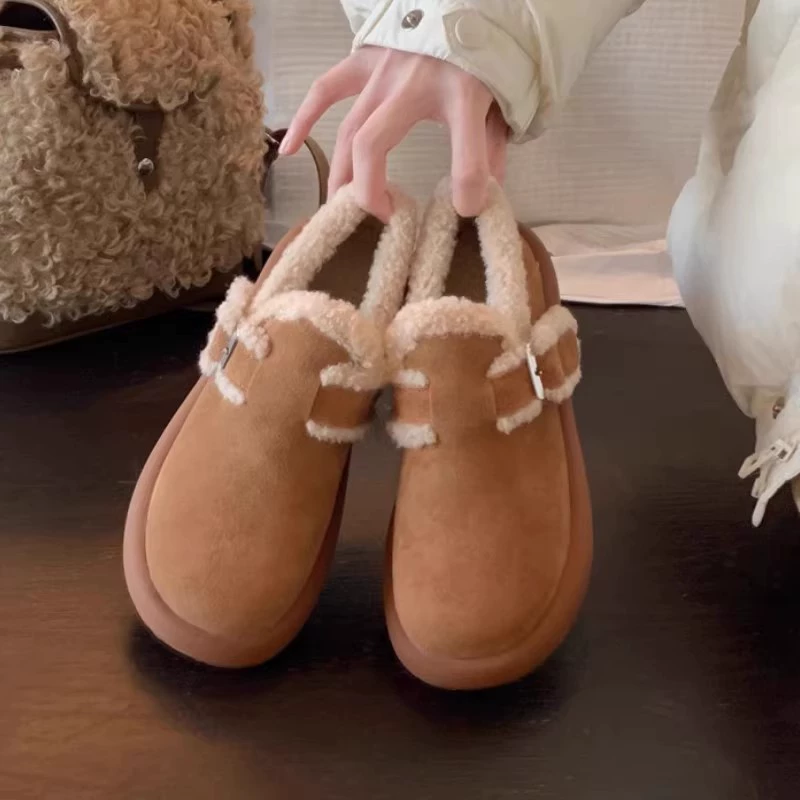 Женские зимние сапоги Grape Mom's Muxue из натуральной кожи, теплые, пушистые, без застежек, в стиле Birkenstock, для осени и зимы.