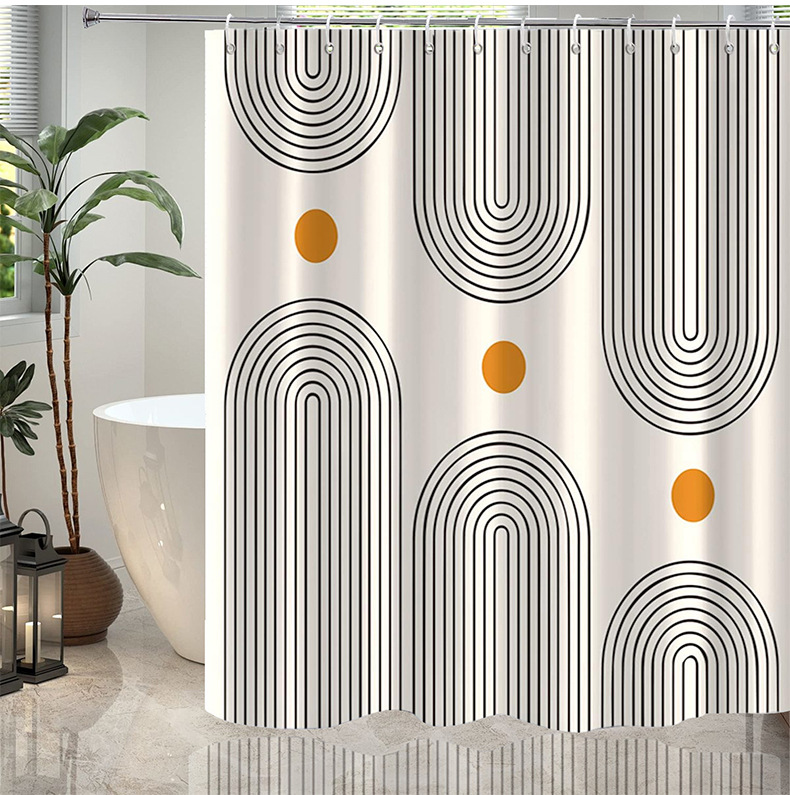 Cross-Border Bohemian Digital Print Shower Curtain, Minimalist Geometric Polyester Waterproof Bathroom Partition Curtain for Export