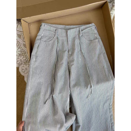 Comfortable, stylish, and photo-worthy! Designer striped straight-leg casual pants for women, summer loose and thin high-waisted pants, trendy