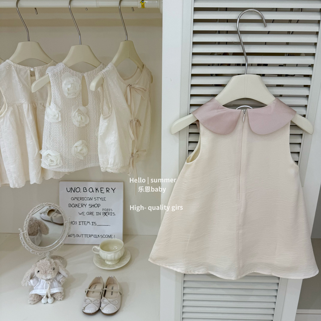 [Ropa para niños Le En] Vestido beige de verano para niñas de alta calidad original Vestido de moda occidental Vestido chaleco