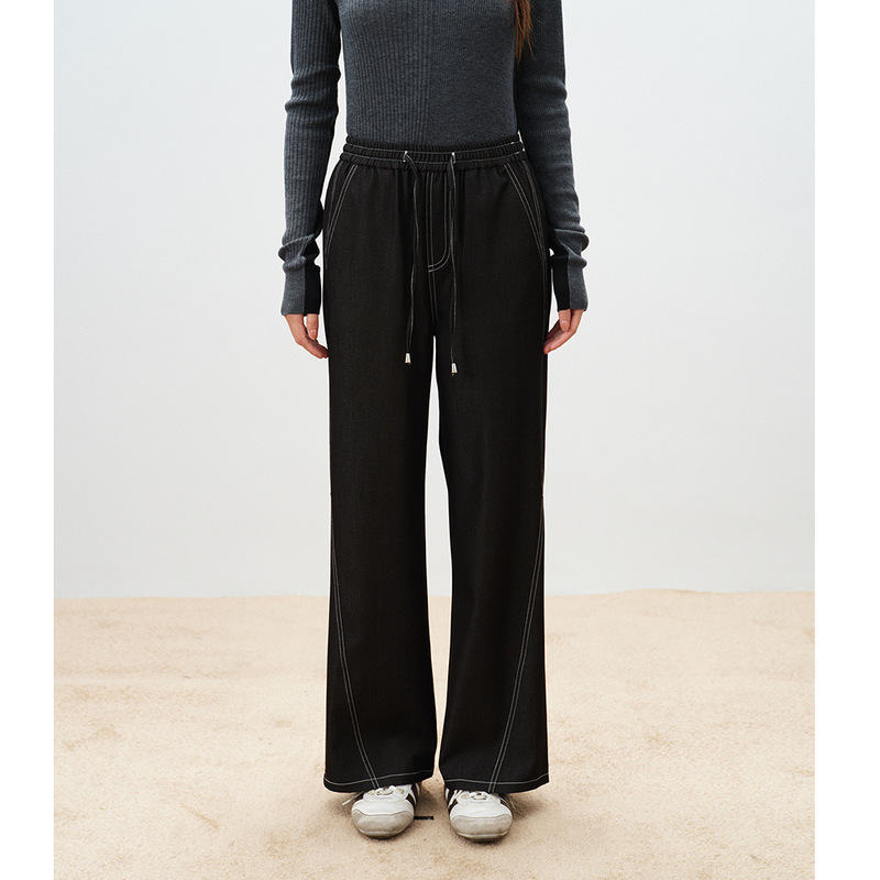 【Shengdu】26 Autumn New Black Wide-Leg Jeans with Contrast Stitching for Women, Loose Fit, Draped, Straight-Leg, Casual Long Pants 【Shengdu】26 Autumn New Black Wide-Leg Jeans with Contrast Stitching for Women, Loose Fit, Draped, Straight-Leg, Casual Long Pants
