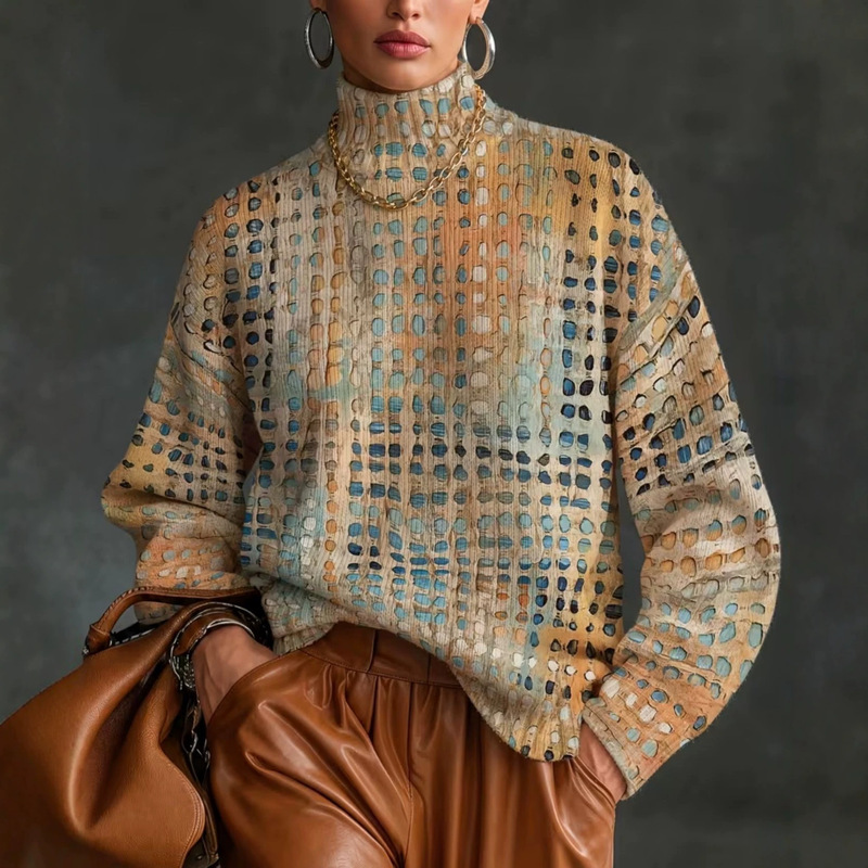 2026 cross-border Amazon independent store new oil painting-style colorful polka dot turtleneck sweater with a retro vibe 2026 cross-border Amazon independent store new oil painting-style colorful polka dot turtleneck sweater with a retro vibe