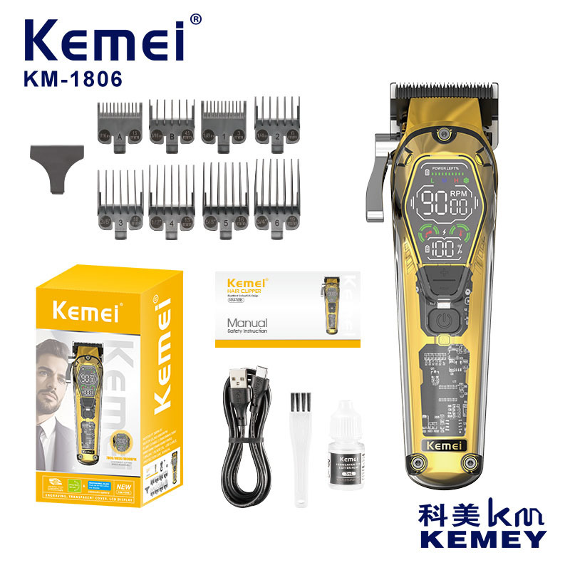 Cortadora de pelo eléctrica kemei, cortadora de pelo eléctrica profesional, herramienta de corte de pelo para salón de belleza, cortadora eléctrica con pantalla digital KM-1806