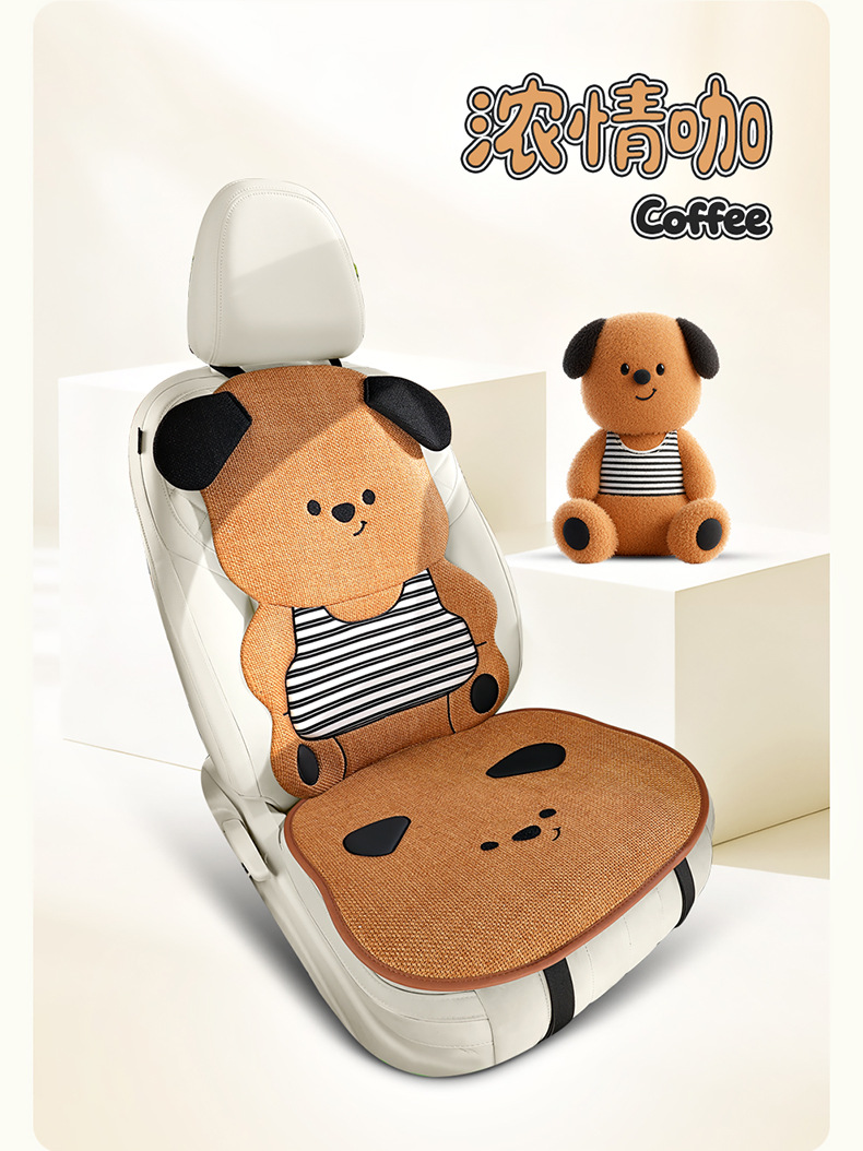 Car Seat Cushion, Universal for All Seasons, Linen Cartoon Couple Seat Cushion Cover, Half-Pack Rear Seat, High-End Cute Ladies Seat Cover