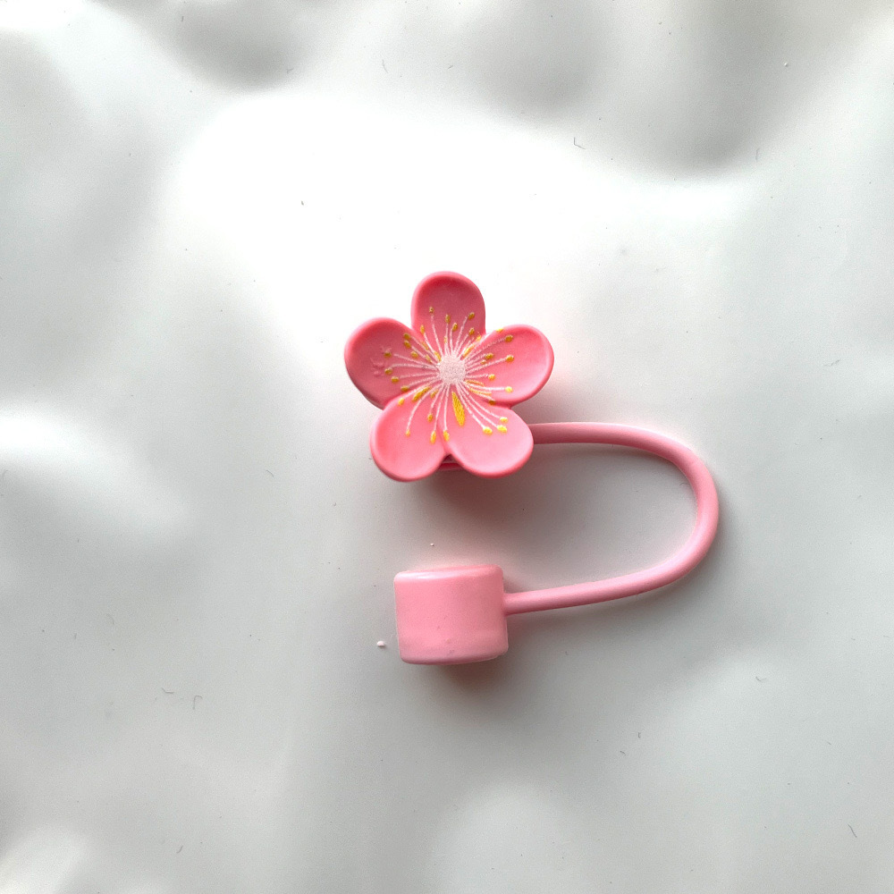 Nuevo cross-border cerezo silicona mangas de paja tapa de paja de vidrio flor serie de tapón de paja de polvo