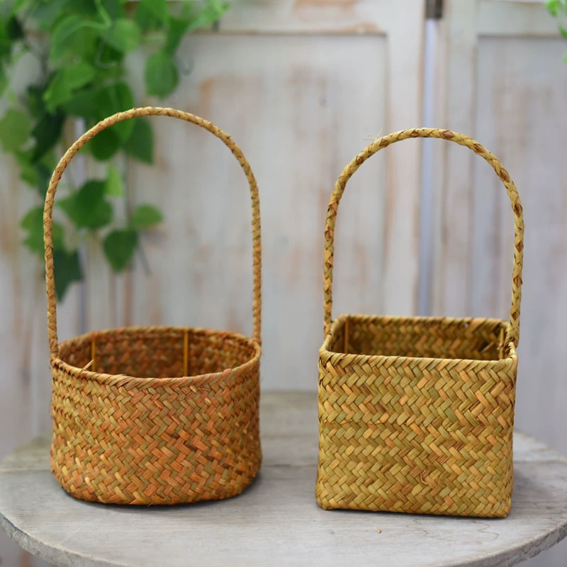 Basket, woven handheld flowerpot, straw children's decorations