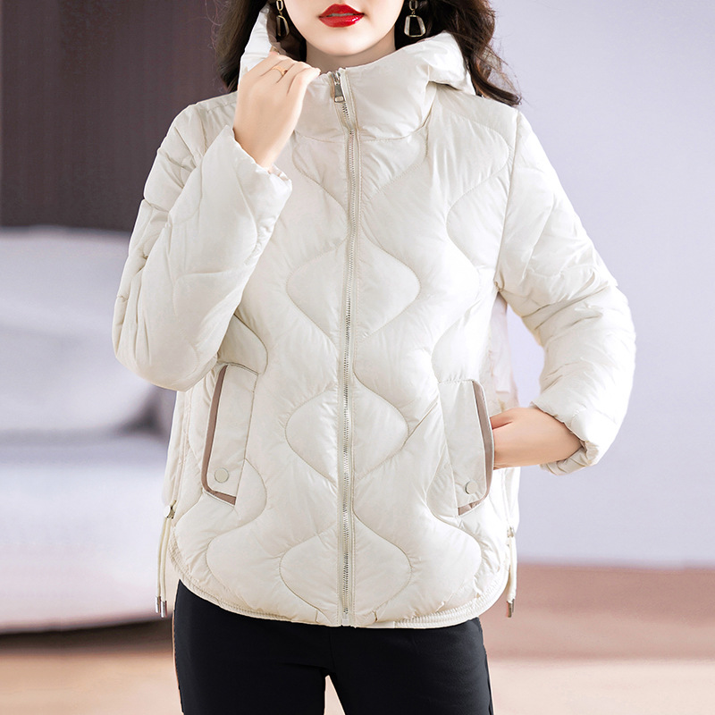 Algodón corto para mujeres 2024 nuevo estilo brillante estilo exterior delgado y ligero algodón encapuchado chaqueta de algodón para mujeres image 6