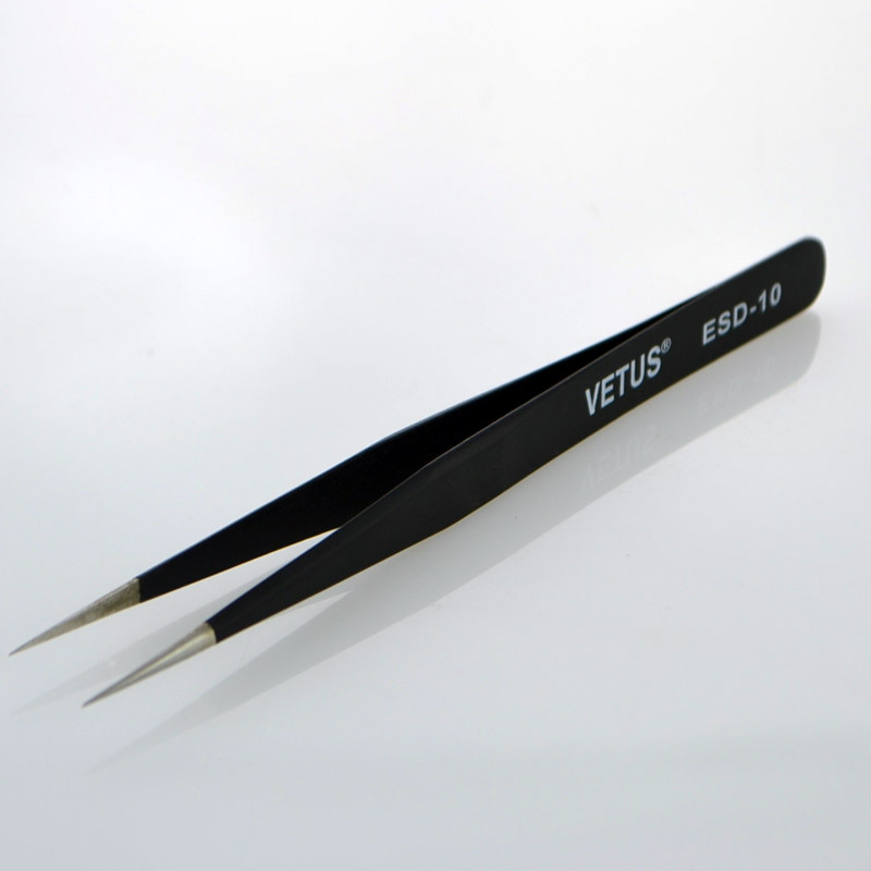 VETUS镊子 高弹性精细精密不锈钢尖头镊子夹持工具镊子 ESD-10