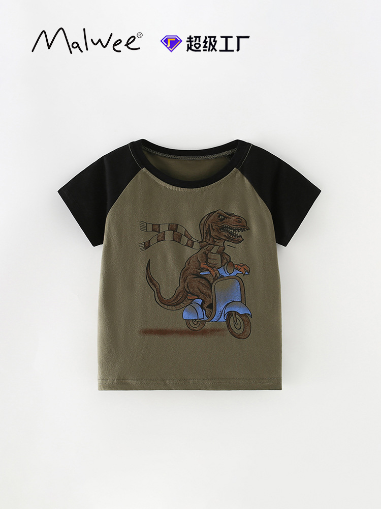Malwee niño verano nuevo estilo europeo y americano camiseta infantil adorable niño cuello redondo camiseta de manga corta para niños