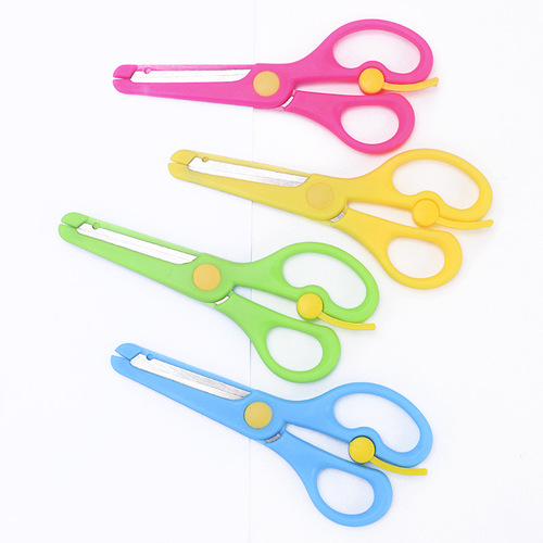 Children's handmade plastic edged spring scissors student cartoon scissors handmade scissors stainless steel scissors