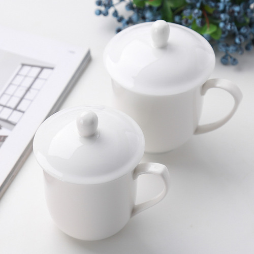 Custom gold-edged conference ceramic cups with lids for hotels, inns, guest rooms, offices, and meetings