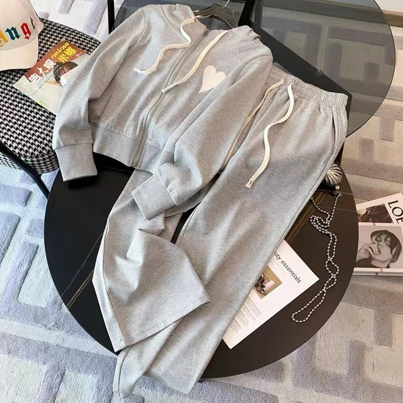 Spring and Autumn New Fashion Cardigan Hooded Sweater Wide Leg Pants Sports suit Two-piece Cute Two-piece Women's Clothing