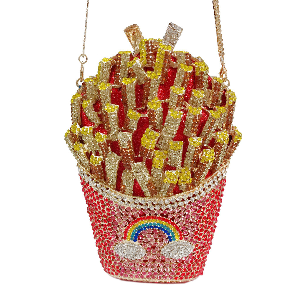 Bolsas de diamantes de cristal de Europa y América, bolsas de diamantes de metal hueco, bolsas de cena de diamantes de mano, bolsas más rojas
