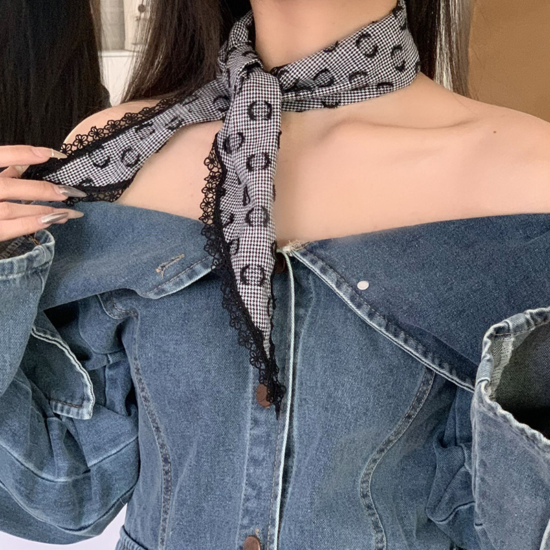 Bufanda triangular babero femenino retro turbante verano femenino encaje pastoral lunares estampado bufanda de seda bufanda de moda