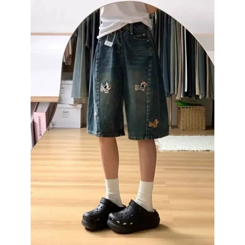 Винтажные женские джинсовые шорты в американском стиле, летние тонкие утягивающие прямые широкие шорты до колена с высокой талией больших размеров.