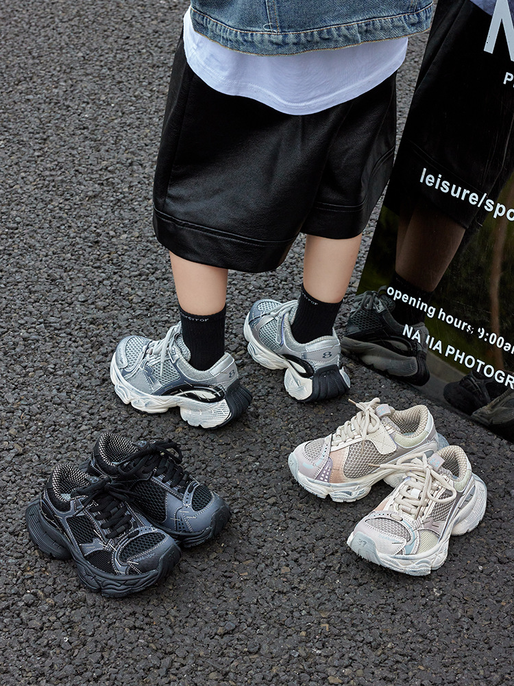 Chaussures de sport pour enfants automne 2025, nouveautés mode vintage, agrafeuse, chaussures de course en maille pour garçons et filles._voghion.com