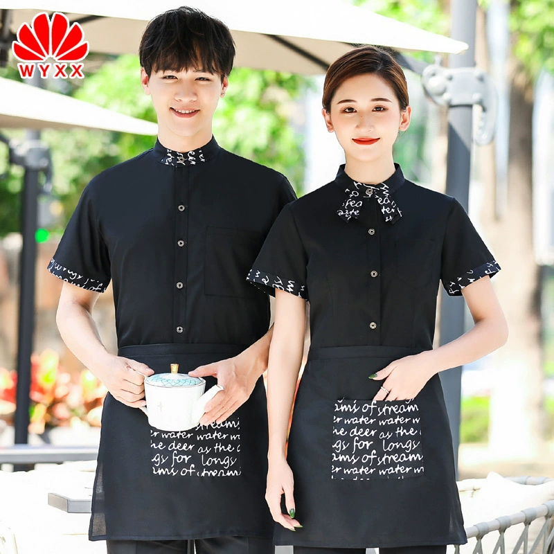 Модная рабочая одежда для официанта китайского ресторана, костюм с коротким рукавом, костюм в вестибюле отеля, Мужская и Женская рабочая одежда, летняя одежда с короткими рукавами