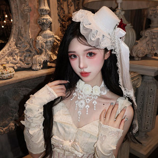 手作lolita华丽茶会款优雅帽子花嫁洋裙配饰cla洛丽塔礼帽带头纱-阿里巴巴