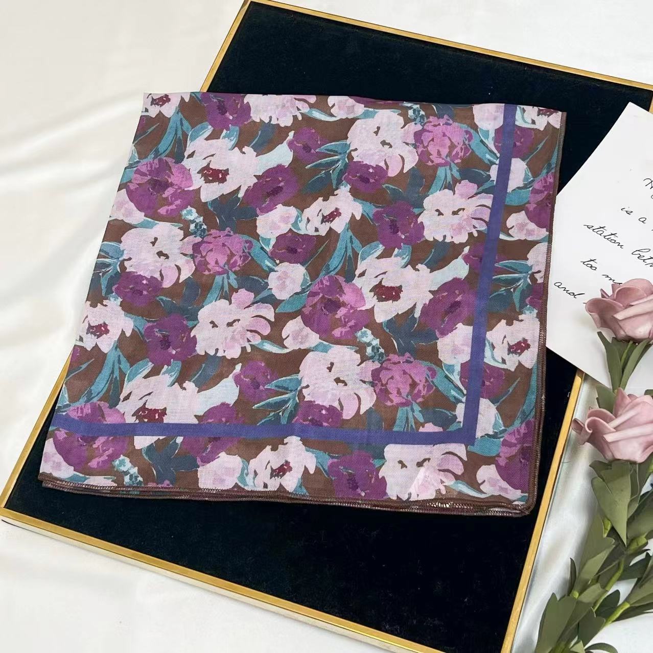60g Weight Kerchief Classification Daily Occasion cotton and linen Material Flower Pattern Summer Season Women's Gender IG Style Style Women's IG Style Flower Cotton And Linen Kerchief 41