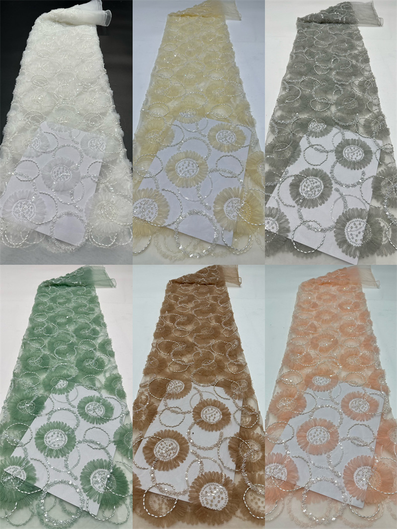 Tejido de bordado de verano círculo con tela bordada vestido de boda moda vestido de escenario vestido de moda tela