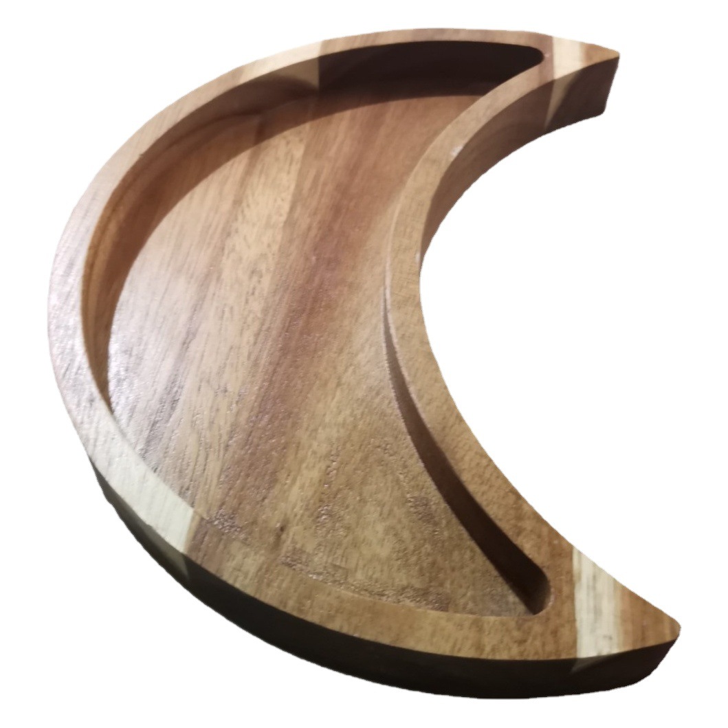 Luz de moda de lujo lovesickness bandeja de madera Acacia madera cristal Luna bandeja de madera joya aceite esencial Pantalla bandeja de madera