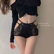 高腰性感蕾丝个性内裤女迷人冰丝镂空大码收腹透气包臀三角裤头棉