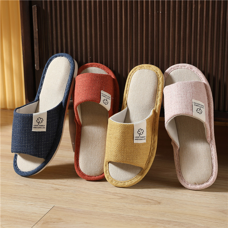 2023 summer new linen slippers wholesale men's home indoor home non-slip four seasons cotton and linen slippers women mute