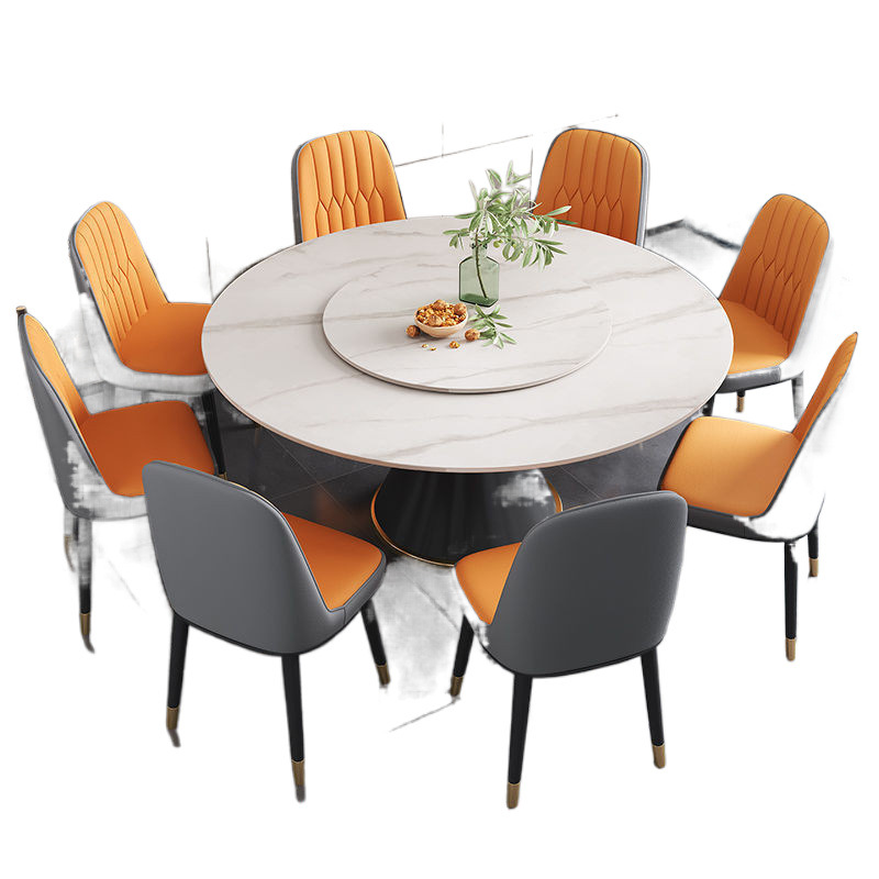 Mesa de comedor de tablero de roca de estilo italiano, mesa de comedor moderna y simple, mesa redonda de mármol de lujo ligero para el hogar con plato giratorio