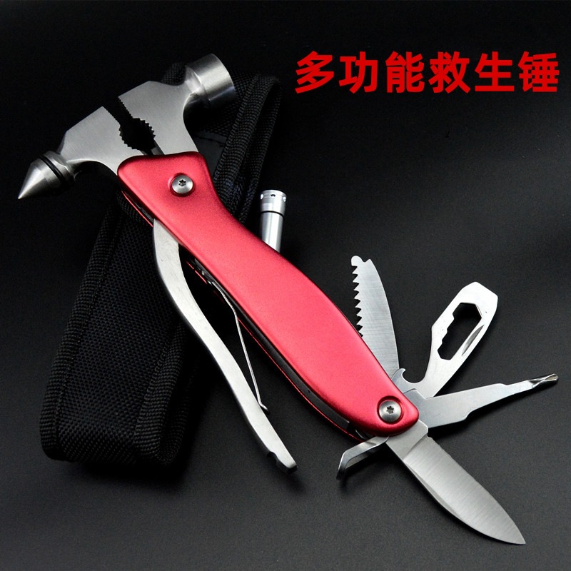跨境不锈钢带灯破窗救生锤高品质随车工具多功能刀钳配布套