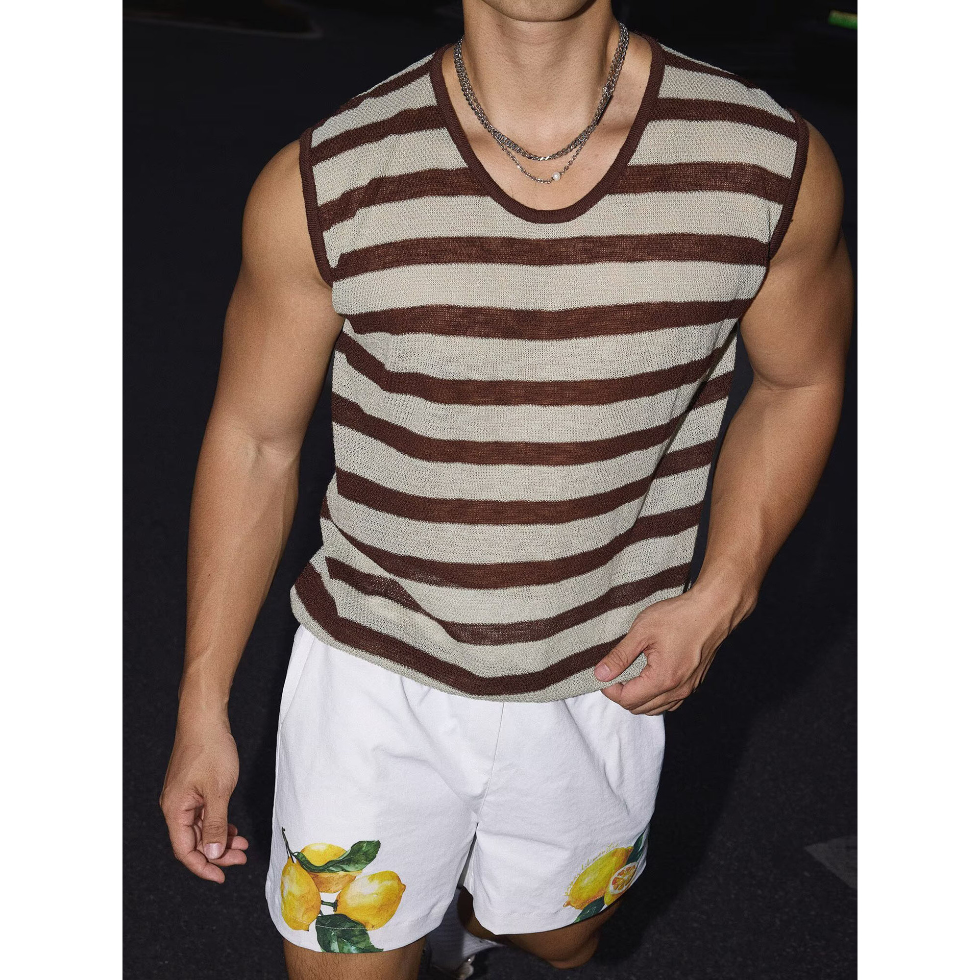 Camiseta sin Mangas de Punto con Cuello Henley para Hombre de Seda de Hielo Transpirable para Deportes image 3
