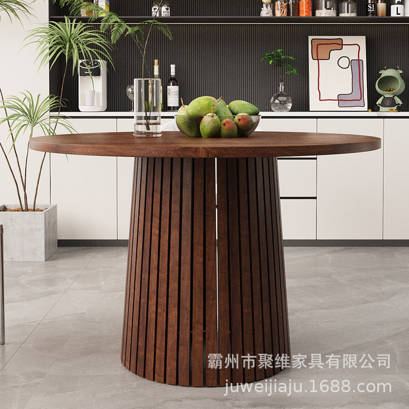 简约现代黑胡桃木小户型圆桌北欧风格实木圆两用圆形原木色餐桌|undefined