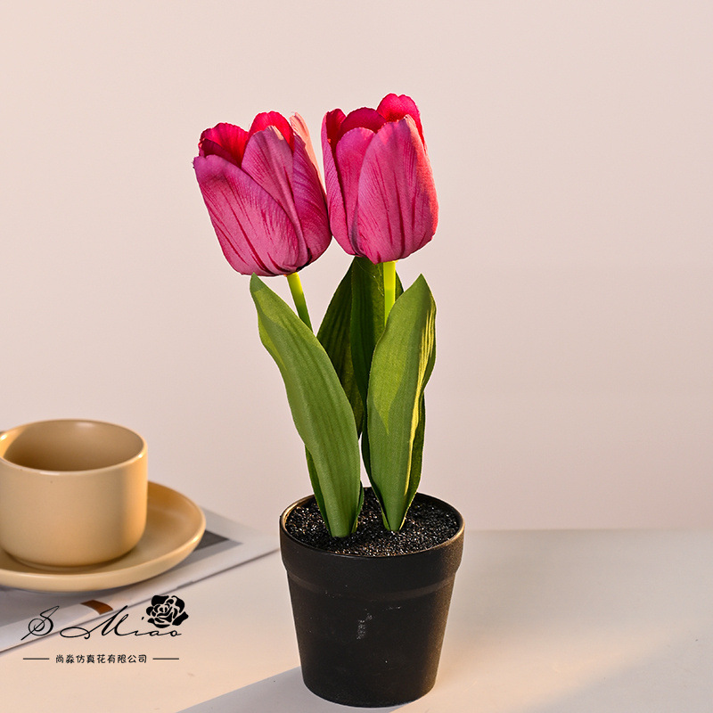 Bonsai de tulipán de serigrafía de dos extremos, flores creativas de simulación, decoración de estudio fotográfico para el hogar, plantas verdes artificiales, plantas en macetas de simulación image 5