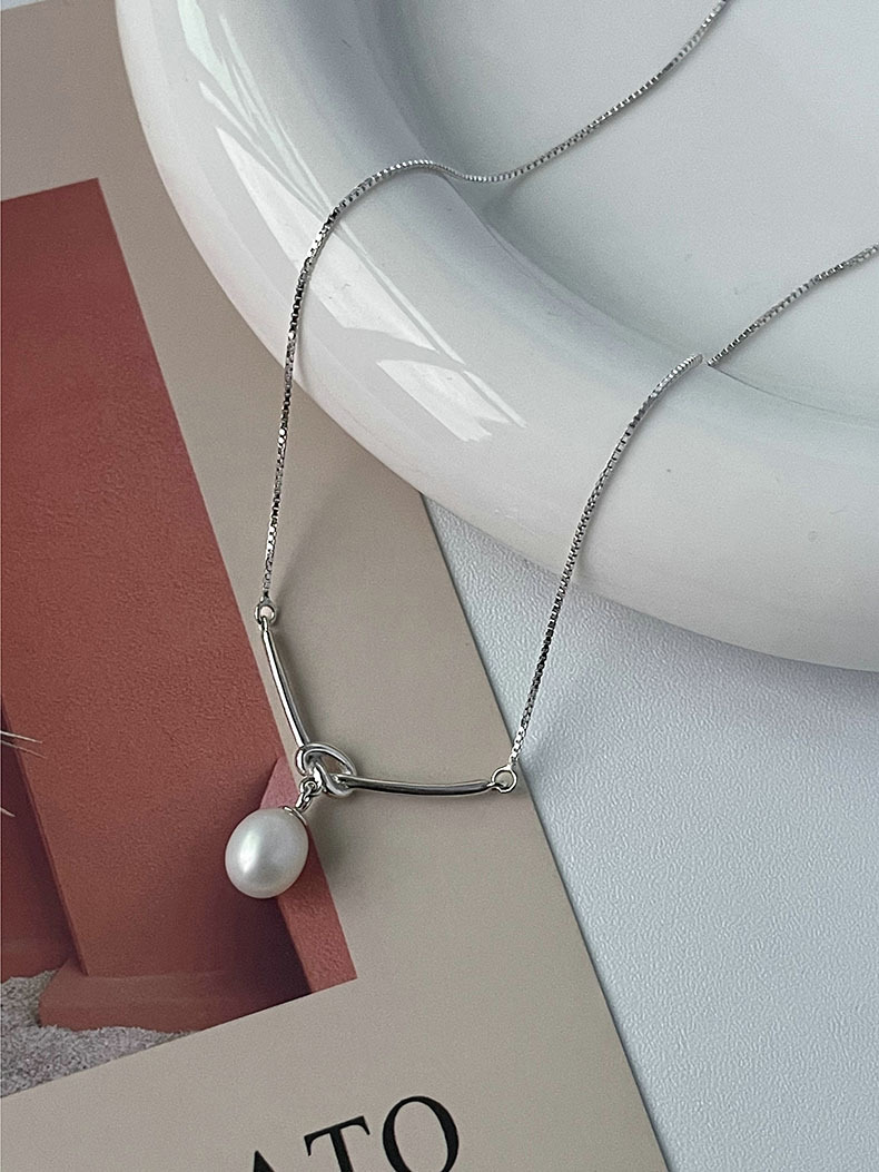 Elegant Geometrisch Süßwasserperle Sterling Silber Halskette Mit Anhänger display picture 1