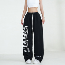 黑色嘻哈休闲裤女欧美爵士舞阔腿裤2025夏季宽松印花跳舞运动裤女