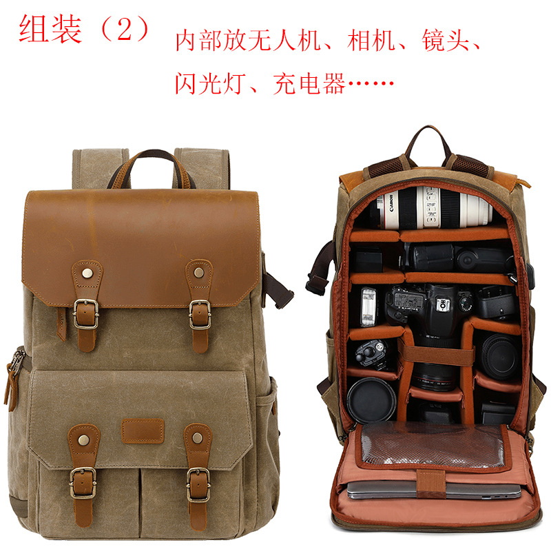 一眼レフショルダーカメラバッグ防水盗難防止大容量キャンバスドローンバッグアウトドアバッグショルダー写真バックパック