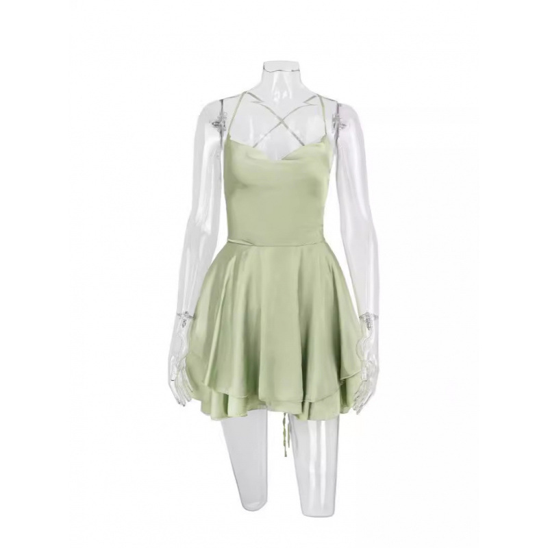 2026 European And American Cross-Border Women's Export Short Summer New Backless Sexy Fashion Satin Strap Dress_ecoleips.com