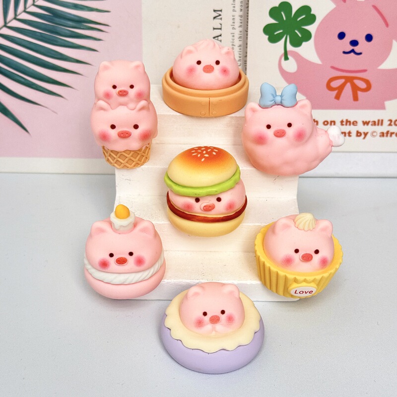 漫画アフタヌーンティーピンク豚ブラインドバッグかわいい diy ジュエリーペンダントキーホルダー人形デスクトップ小さな装飾品樹脂付き|undefined