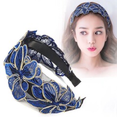 刺繍入りヘアバンド レディース 幅広 ヘアフープ 韓国風 シンプル レース ヘアゴム 滑り止め ヘアカチューシャ 水波模様
