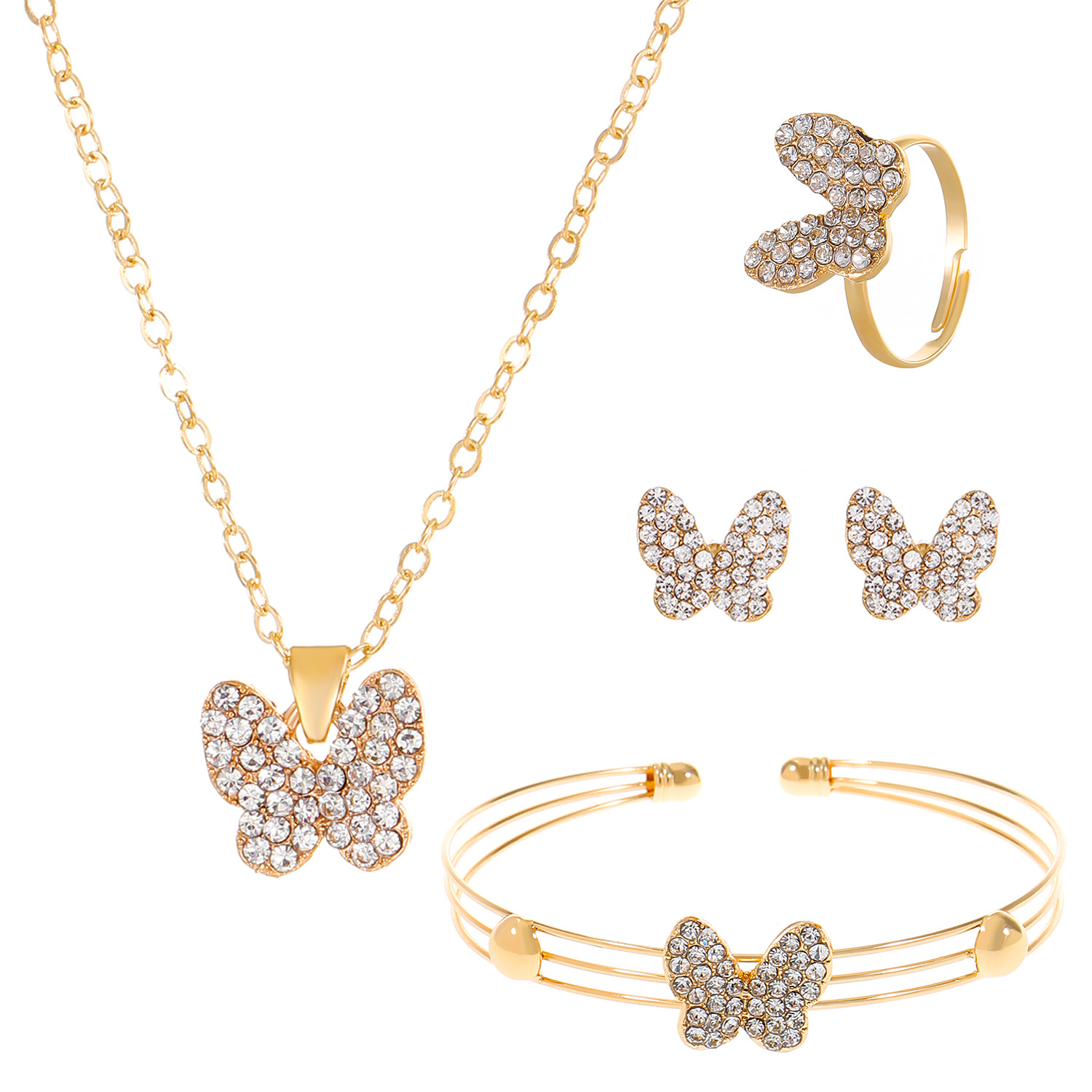 Nuevo diamante transfronterizo mariposa amor joyería traje ins estilo europeo y americano diseño creativo collar en forma de corazón conjunto de cuatro piezas