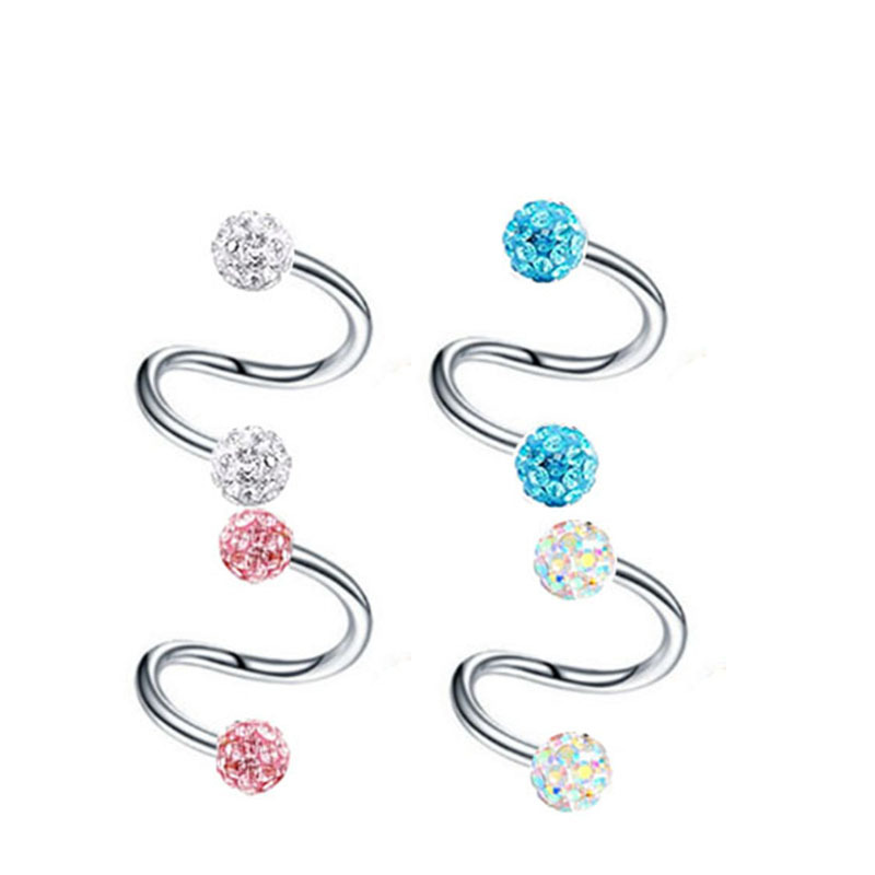 Fashion Geometric Stainless Steel Diamond Artificial Gemstones lip stud Ear Studs Nose Ring