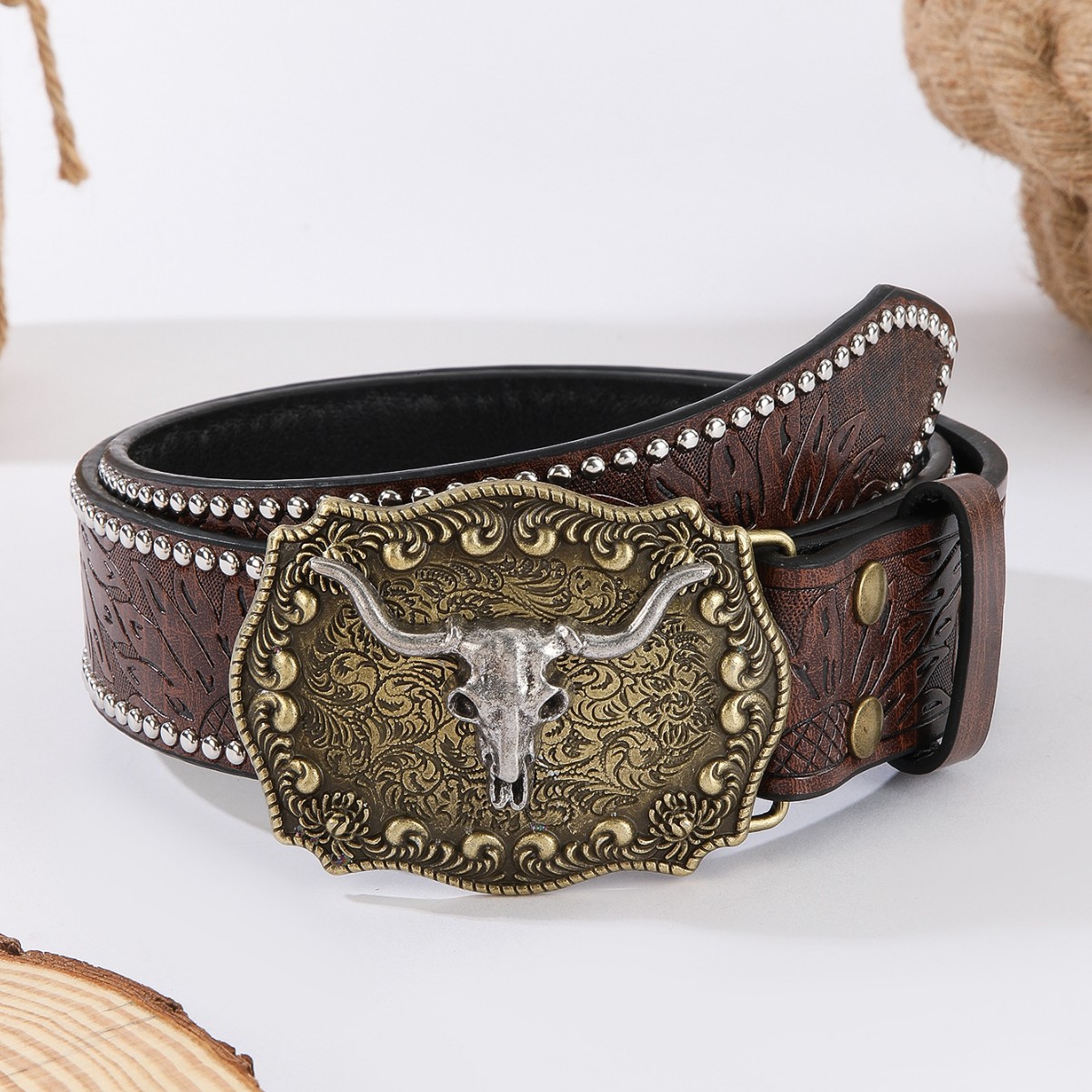 西部牛仔男女生潮流皮带牛头板扣青年皮带复古个性百搭牛仔裤腰带